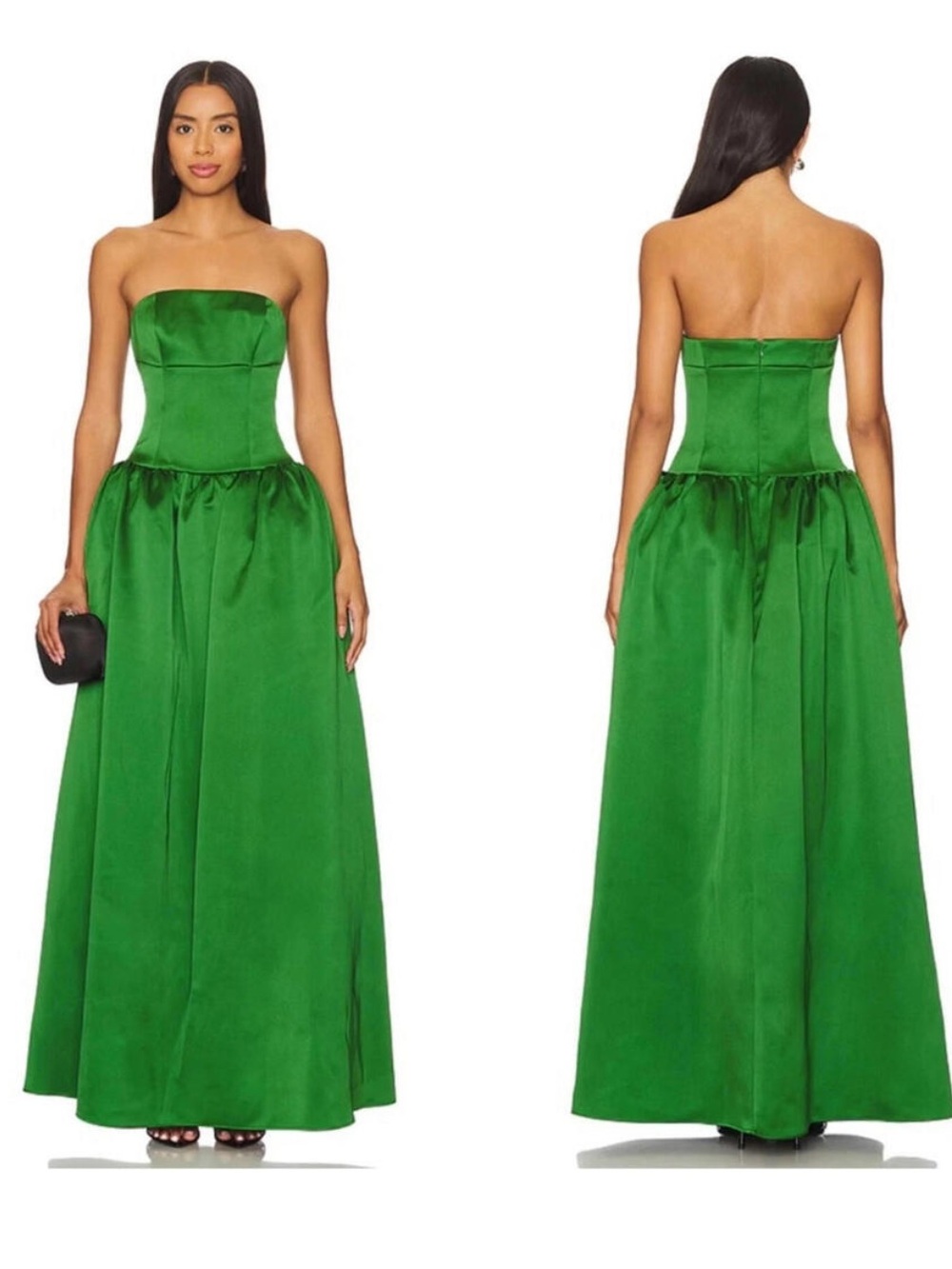 NWT Revolve Self-Portrait Green Satin Bandeau Strapless Maxi Long Dress Size 6